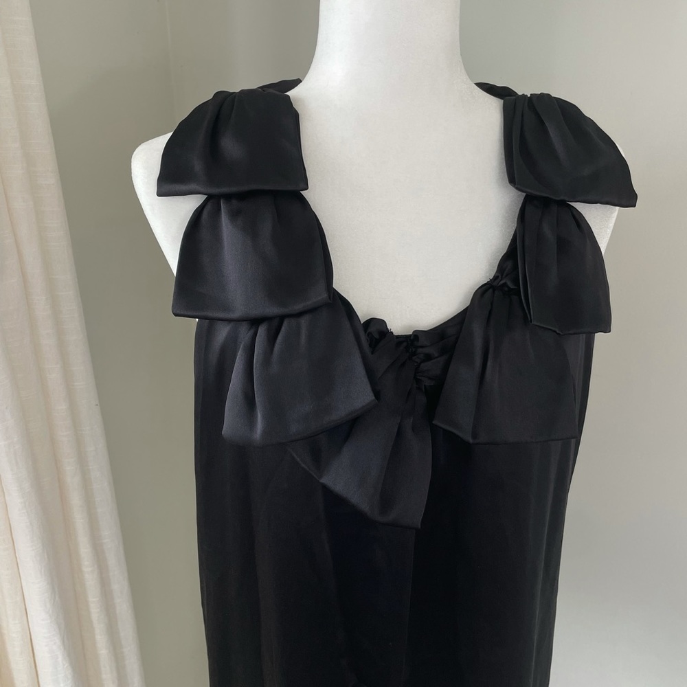 Poleci Black 100% Silk Bow Ruffle Sheath Dress - Picture 5 of 11